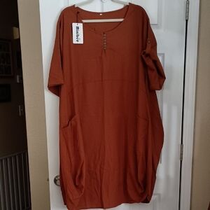 New Minibee Midi Linen Blend Oversized Tunic Dress y555